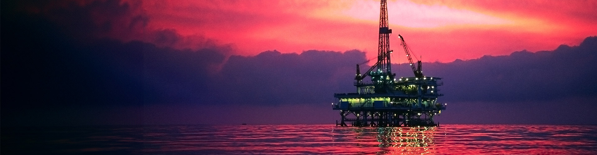 Illuminated offshore oil platform.