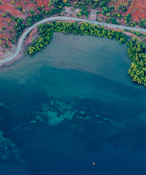 Aerial view of a coastline.