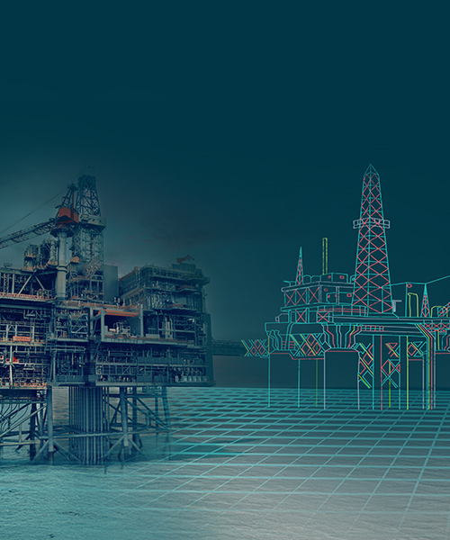 Offshore oil platform with a digital twin.