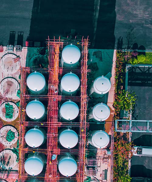 Aerial view of hreen hydrogen tank site.