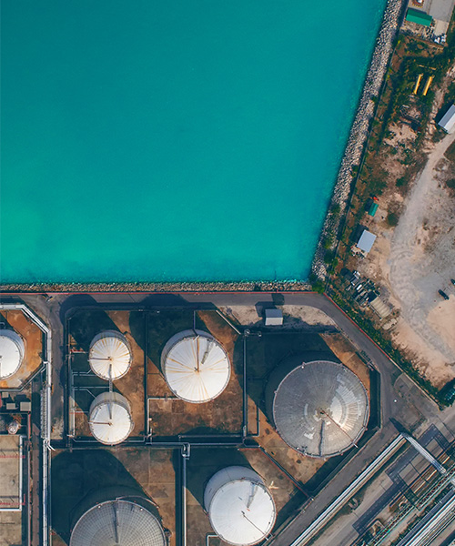 Oil storage tanks at a port.