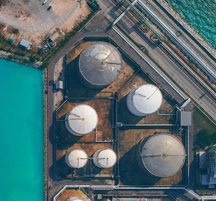Oil storage tanks at a port.