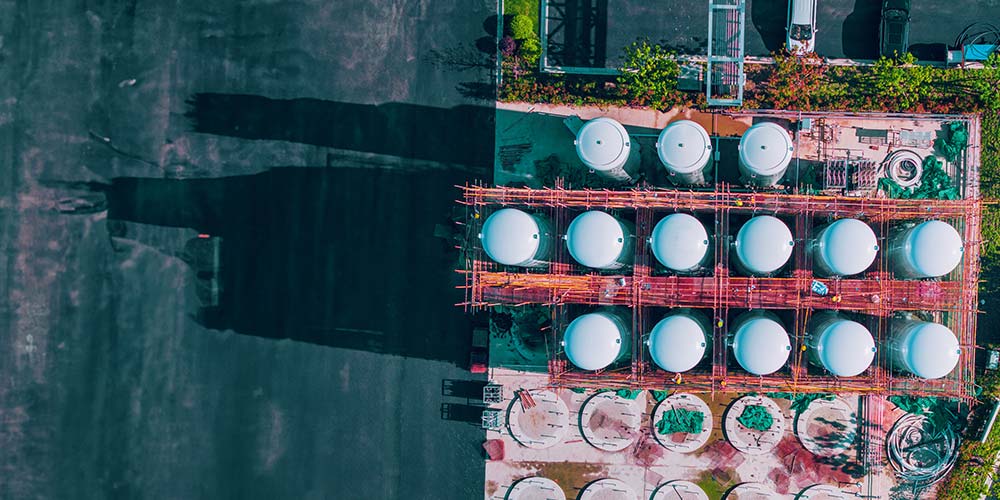 Aerial view of hreen hydrogen tank site.