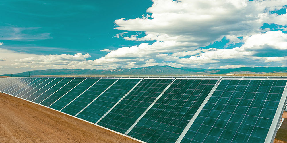 Long rows of solar panels.