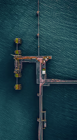 Aerial view of a pipeline structure in the water.