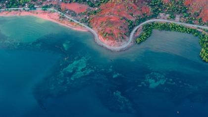 Aerial view of coast line.